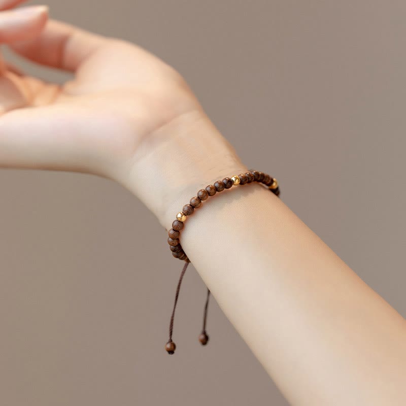 Wear FengShui 4mm Ultra-thin Sandalwood 14K Gold Plated Copper Beads Protection Bracelet