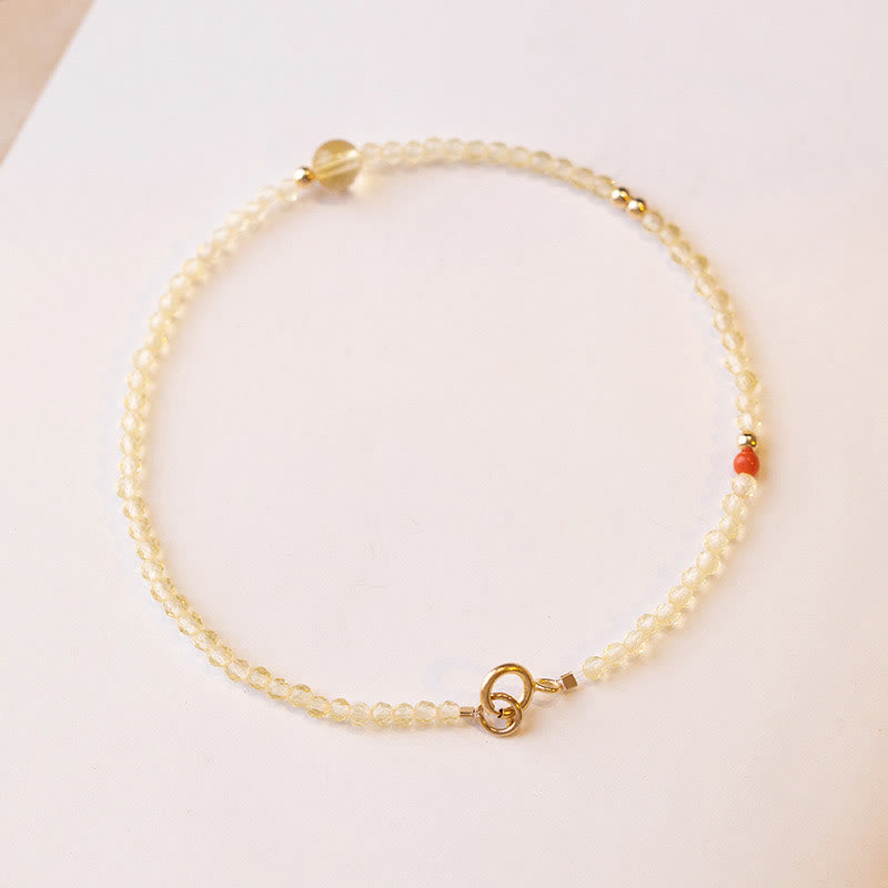 Wear FengShui 2mm Ultra-thin Citrine 14K Gold Plated Copper Beads Protection Bracelet
