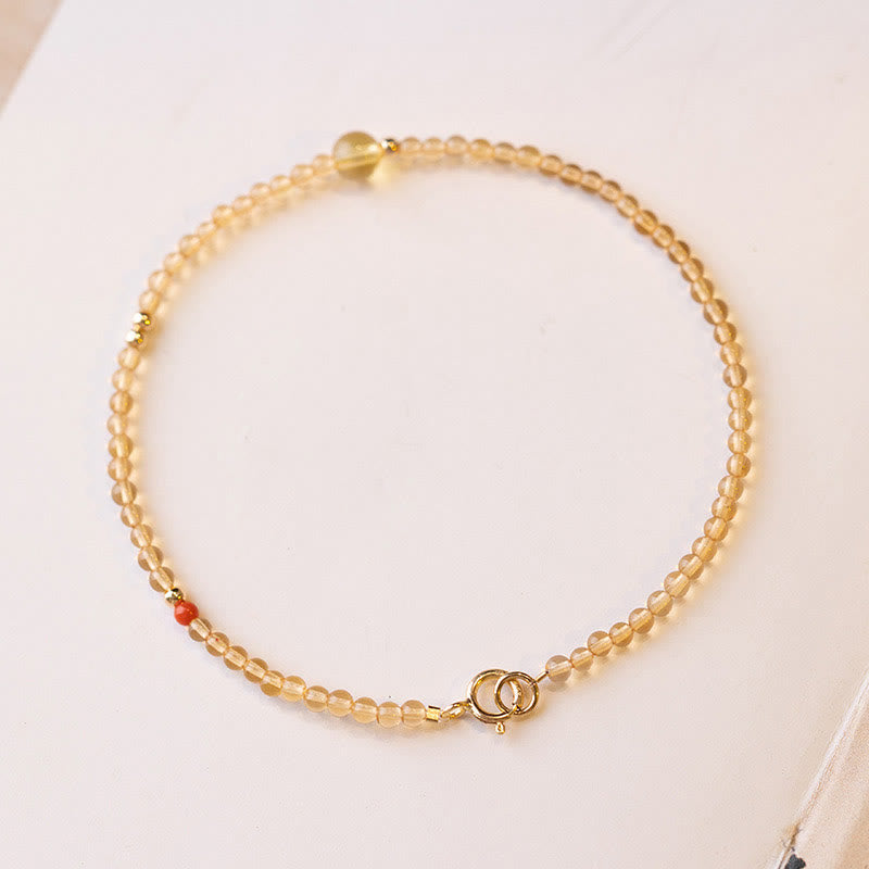 Wear FengShui 2mm Ultra-thin Citrine 14K Gold Plated Copper Beads Protection Bracelet