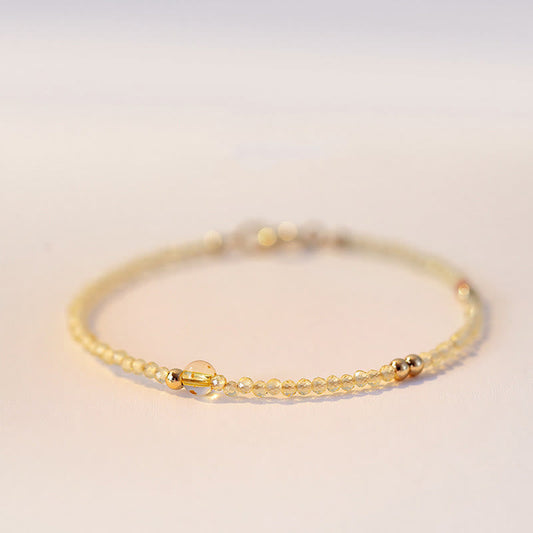 Wear FengShui 2mm Ultra-thin Citrine 14K Gold Plated Copper Beads Protection Bracelet