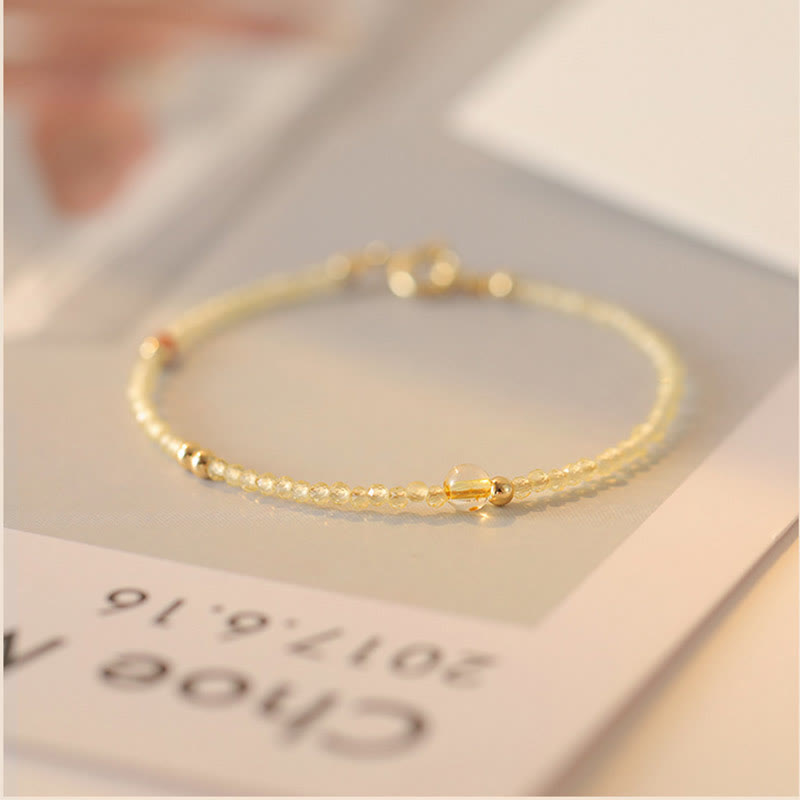 Wear FengShui 2mm Ultra-thin Citrine 14K Gold Plated Copper Beads Protection Bracelet