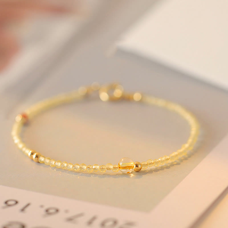 Wear FengShui 2mm Ultra-thin Citrine 14K Gold Plated Copper Beads Protection Bracelet