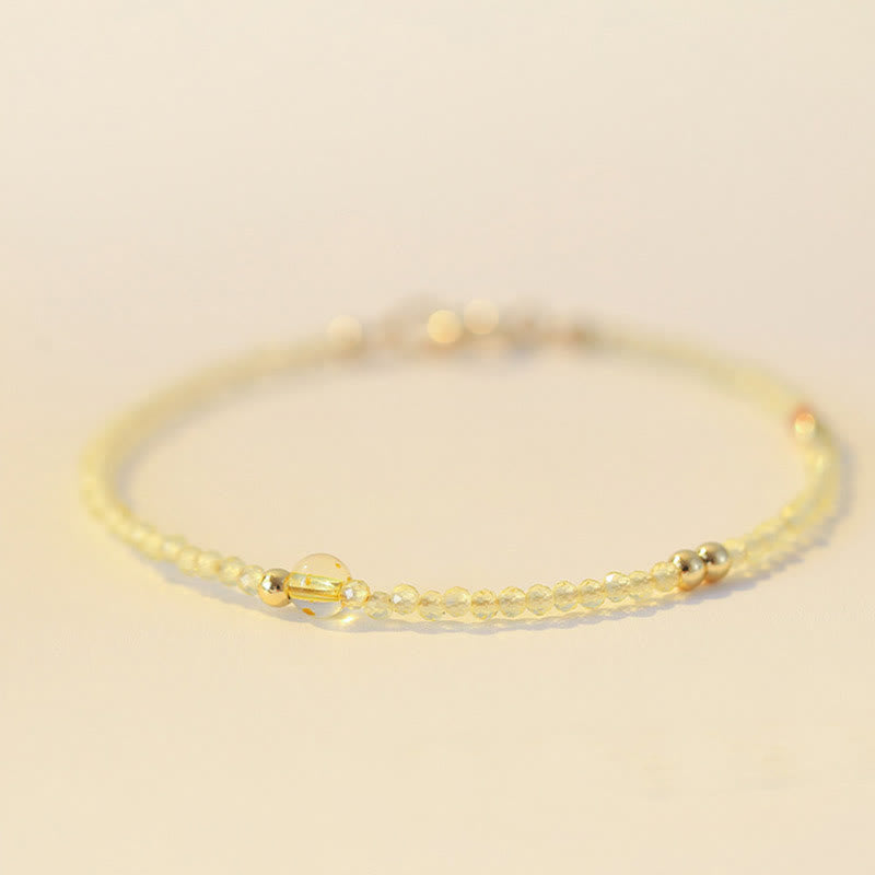 Wear FengShui 2mm Ultra-thin Citrine 14K Gold Plated Copper Beads Protection Bracelet