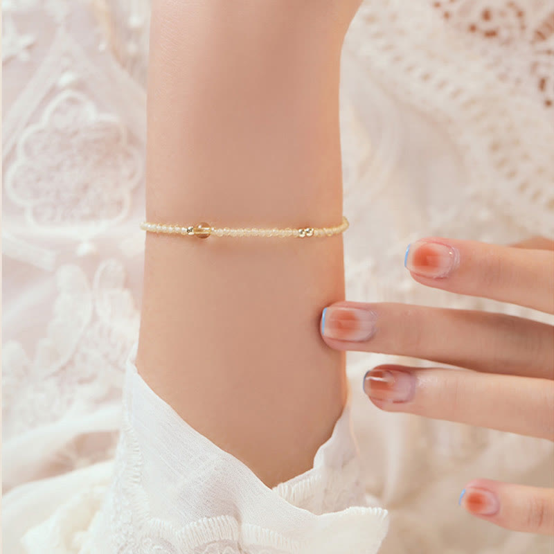 Wear FengShui 2mm Ultra-thin Citrine 14K Gold Plated Copper Beads Protection Bracelet