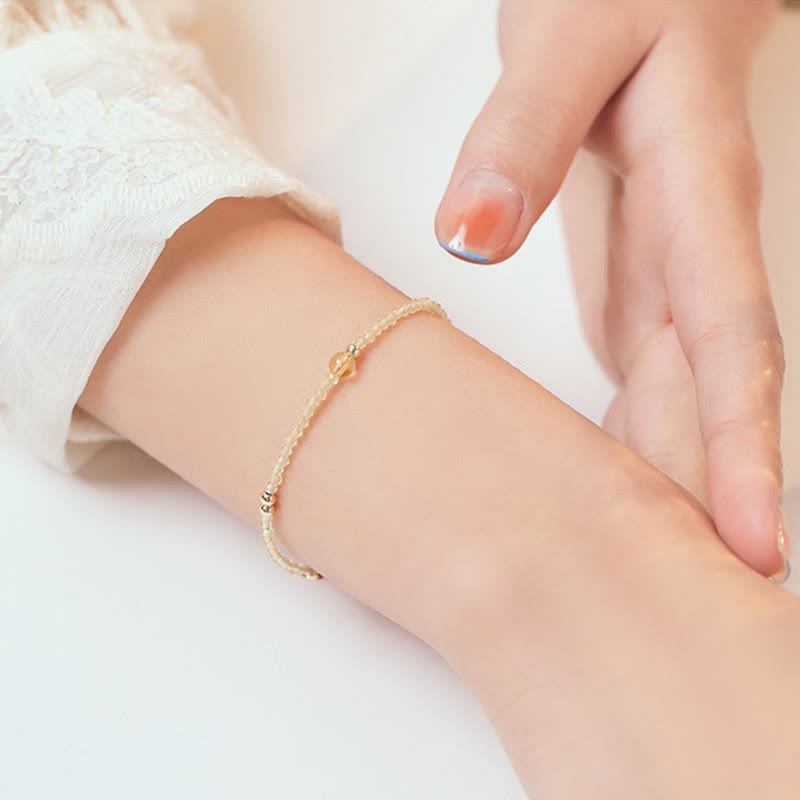 Wear FengShui 2mm Ultra-thin Citrine 14K Gold Plated Copper Beads Protection Bracelet