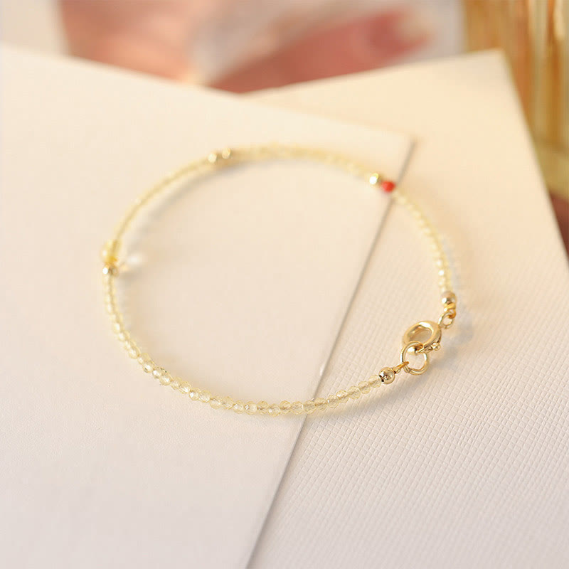 Wear FengShui 2mm Ultra-thin Citrine 14K Gold Plated Copper Beads Protection Bracelet