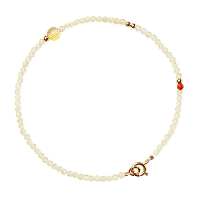 Wear FengShui 2mm Ultra-thin Citrine 14K Gold Plated Copper Beads Protection Bracelet