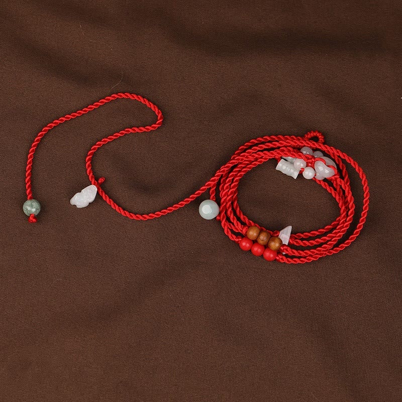 Wear FengShui Chinese Zodiac Peach Wood Blessing Red String Belly Chain