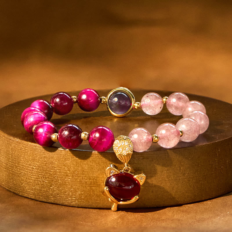 Wear FengShui Natural Strawberry Quartz Pixiu Love Bracelet