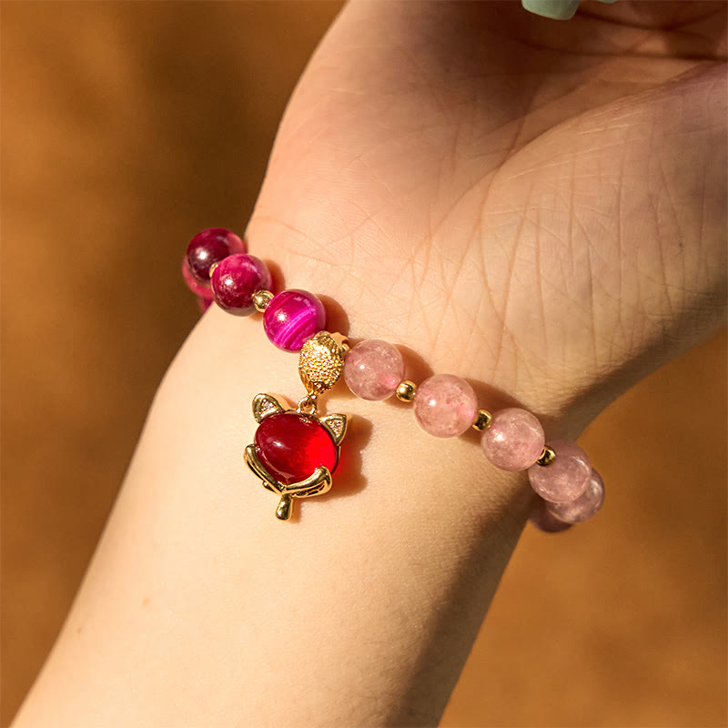 Wear FengShui Natural Strawberry Quartz Pixiu Love Bracelet