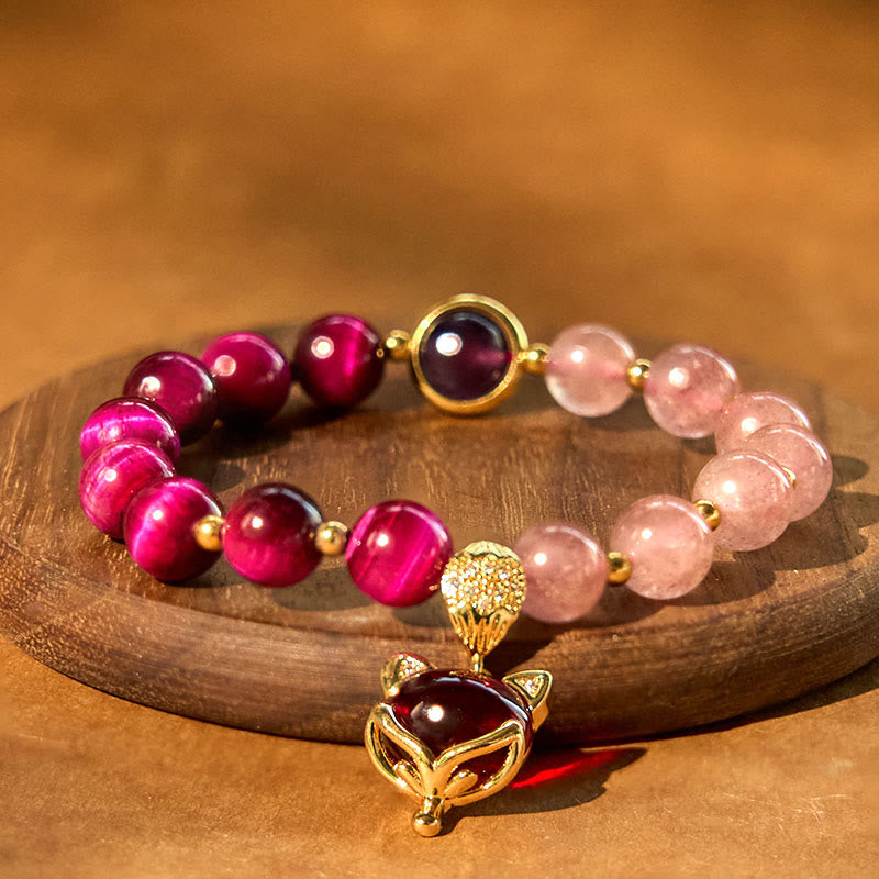 Wear FengShui Natural Strawberry Quartz Pixiu Love Bracelet