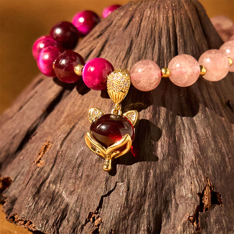 Wear FengShui Natural Strawberry Quartz Pixiu Love Bracelet