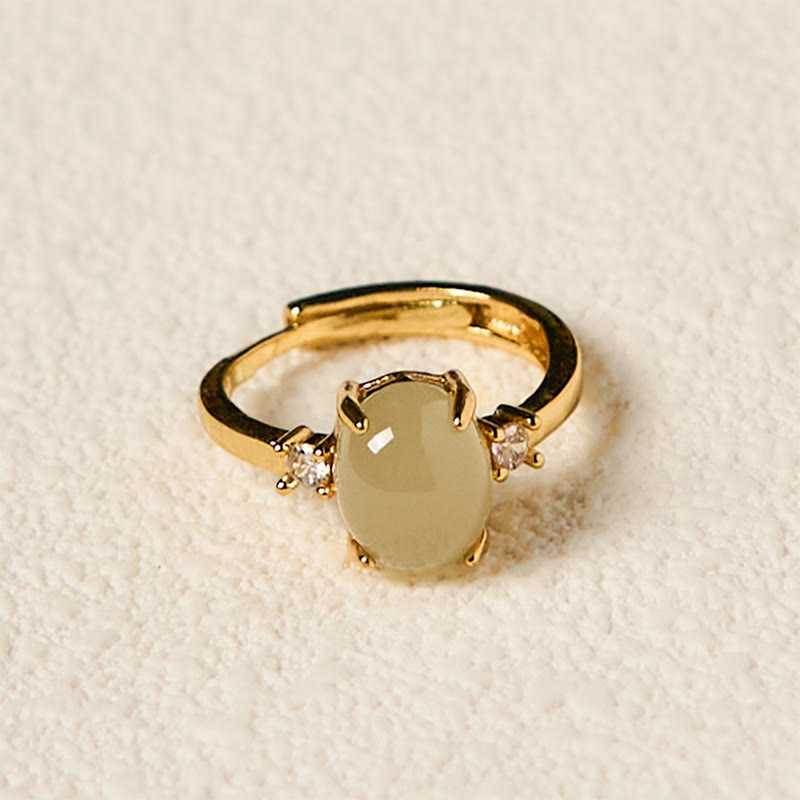 Wear FengShui Natural Hetian Jade Zirconia Egg Copper Prosperity Ring