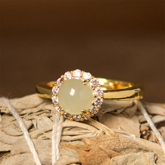 Wear FengShui Natural Hetian Jade Egg Copper Open Luck Prosperity Ring
