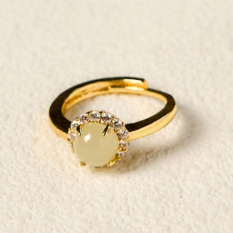 Wear FengShui Natural Hetian Jade Egg Copper Open Luck Prosperity Ring