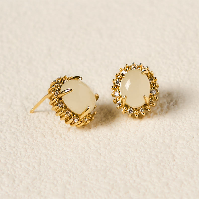 Wear FengShui Natural Hetian Jade Egg Copper Prosperity Earrings