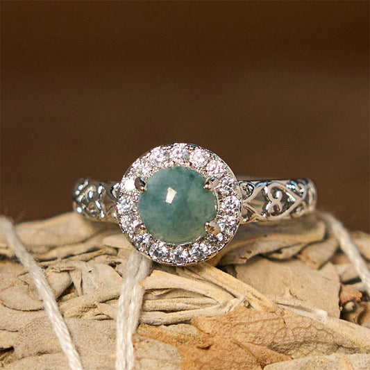 Wear FengShui Natural Hetian Jade Egg Ruyi Stick Pattern Luck Ring