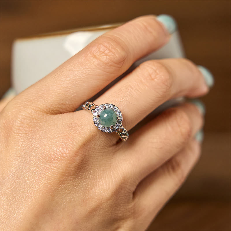 Wear FengShui Natural Hetian Jade Egg Ruyi Stick Pattern Luck Ring
