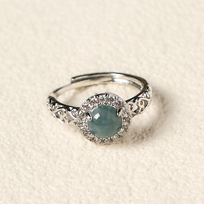Wear FengShui Natural Hetian Jade Egg Ruyi Stick Pattern Luck Ring