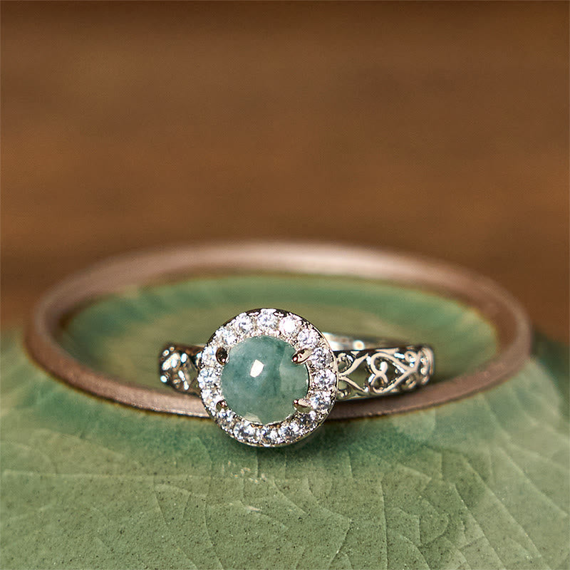 Wear FengShui Natural Hetian Jade Egg Ruyi Stick Pattern Luck Ring
