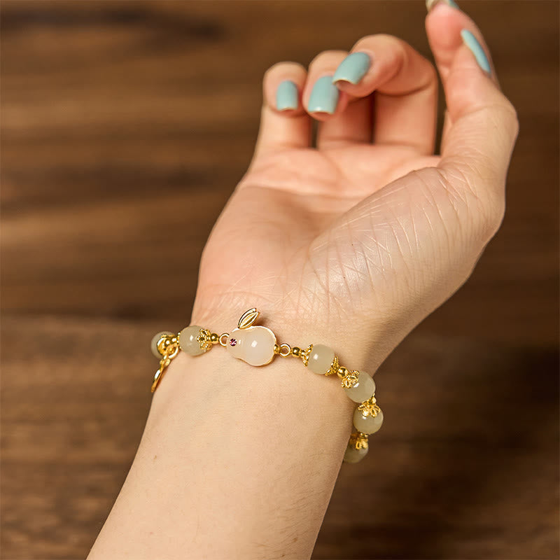 Wear FengShui Natural Hetian Jade Fu Character Fu Brand Rabbit Abundance Bracelet