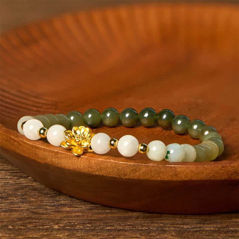Wear FengShui Natural Hetian Jade Gradient Lotus Abundance Bracelet