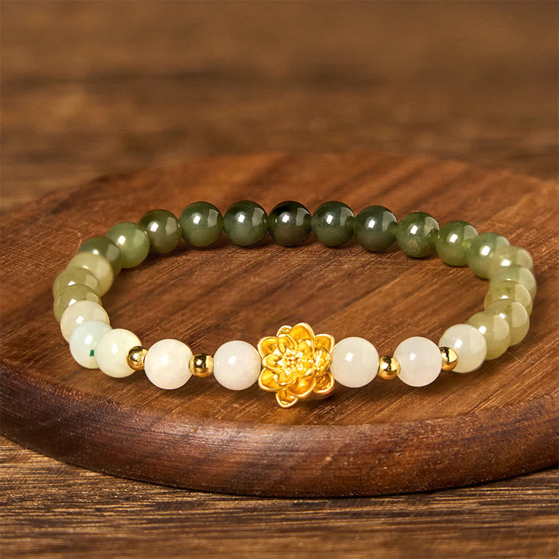 Wear FengShui Natural Hetian Jade Gradient Lotus Abundance Bracelet