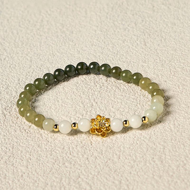 Wear FengShui Natural Hetian Jade Gradient Lotus Abundance Bracelet