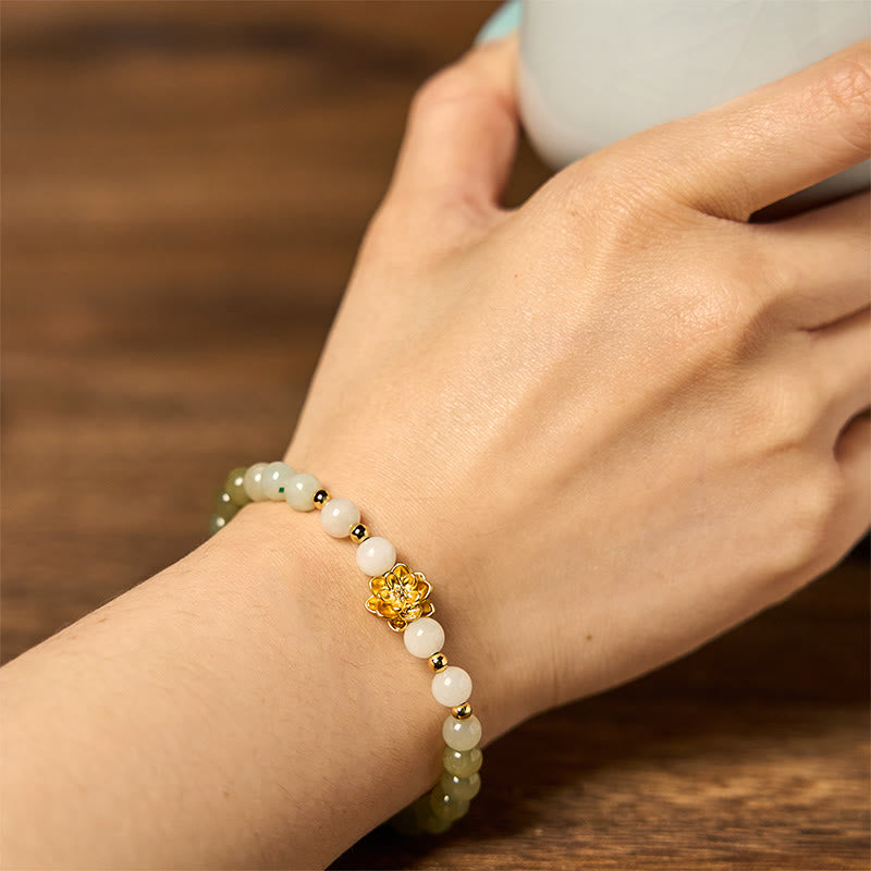 Wear FengShui Natural Hetian Jade Gradient Lotus Abundance Bracelet