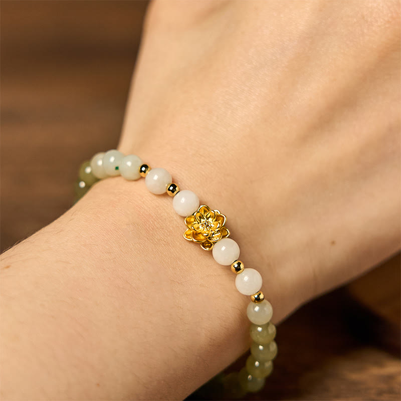 Wear FengShui Natural Hetian Jade Gradient Lotus Abundance Bracelet