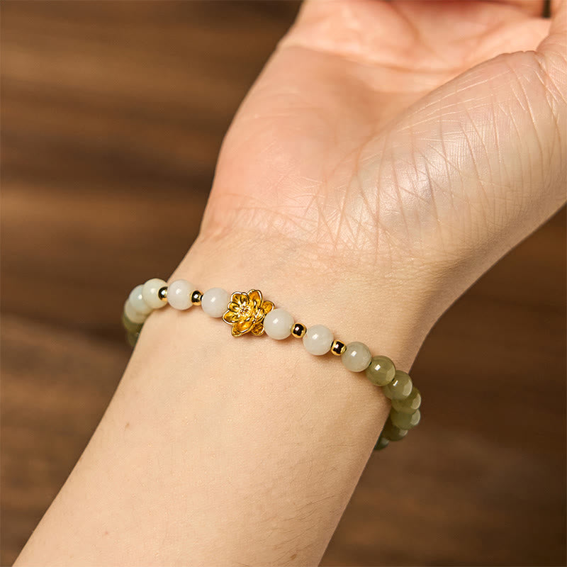 Wear FengShui Natural Hetian Jade Gradient Lotus Abundance Bracelet