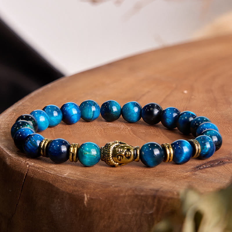 Wear FengShui Blue Green Red Tiger Eye Buddha Head Balance Bracelet