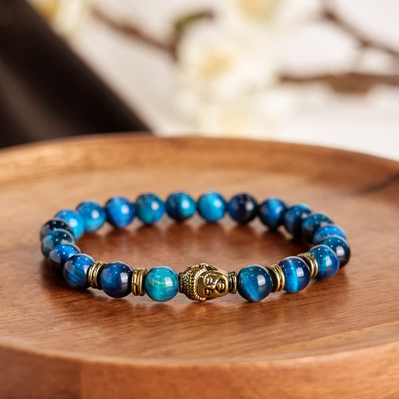 Wear FengShui Blue Green Red Tiger Eye Buddha Head Balance Bracelet