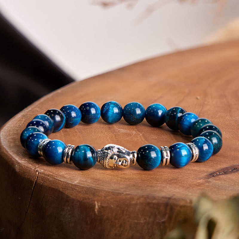 Wear FengShui Blue Green Red Tiger Eye Buddha Head Balance Bracelet