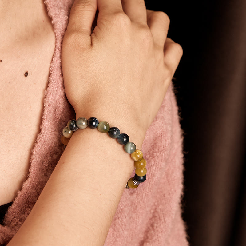 Wear FengShui Blue Green Red Tiger Eye Buddha Head Balance Bracelet