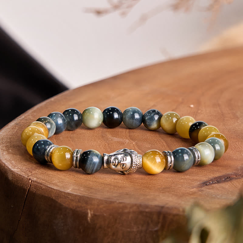 Wear FengShui Blue Green Red Tiger Eye Buddha Head Balance Bracelet