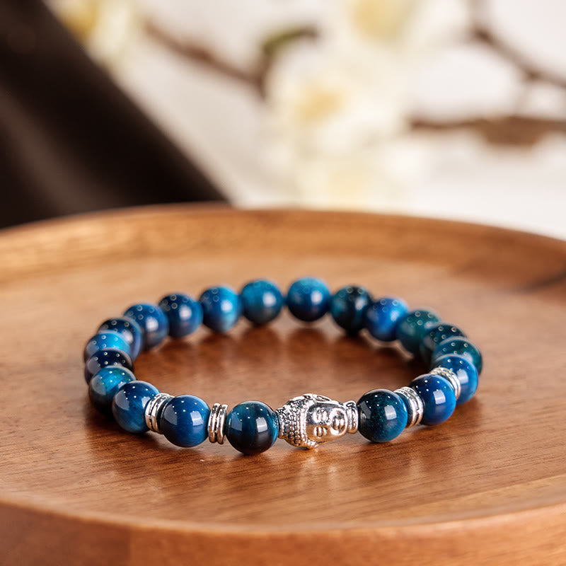 Wear FengShui Blue Green Red Tiger Eye Buddha Head Balance Bracelet