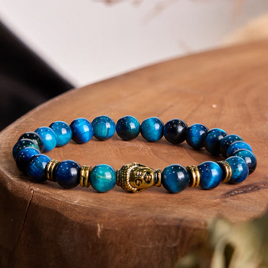 Wear FengShui Blue Green Red Tiger Eye Buddha Head Balance Bracelet