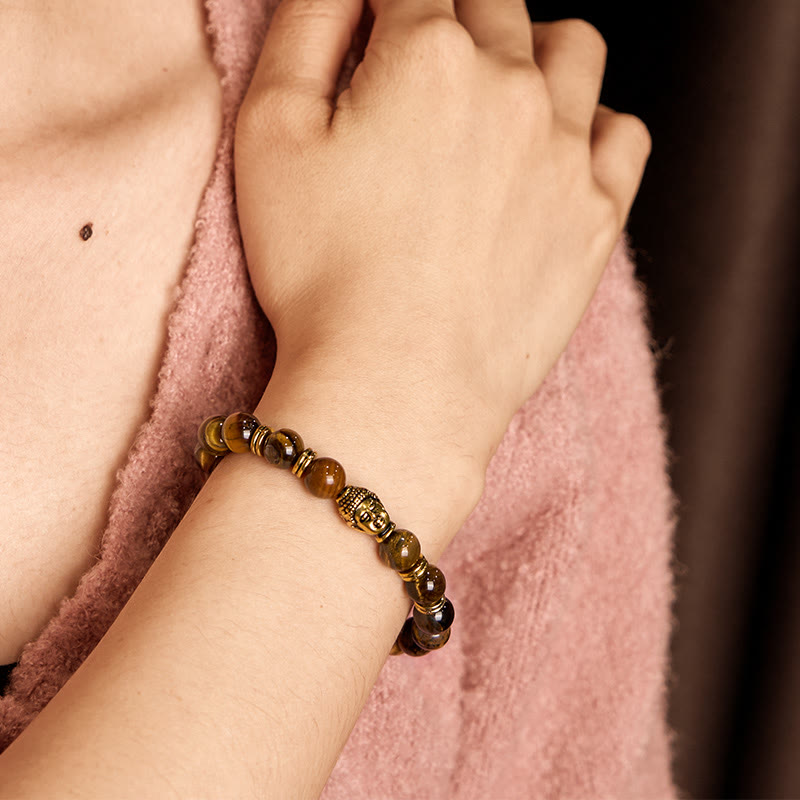 Wear FengShui Blue Green Red Tiger Eye Buddha Head Balance Bracelet