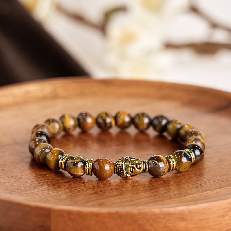Wear FengShui Blue Green Red Tiger Eye Buddha Head Balance Bracelet