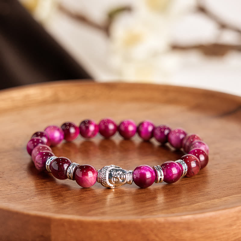 Wear FengShui Blue Green Red Tiger Eye Buddha Head Balance Bracelet