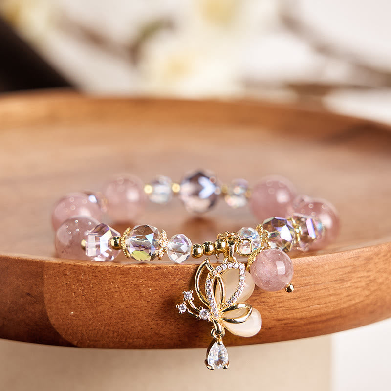 Wear FengShui Natural Strawberry Quartz Butterfly Healing Bracelet