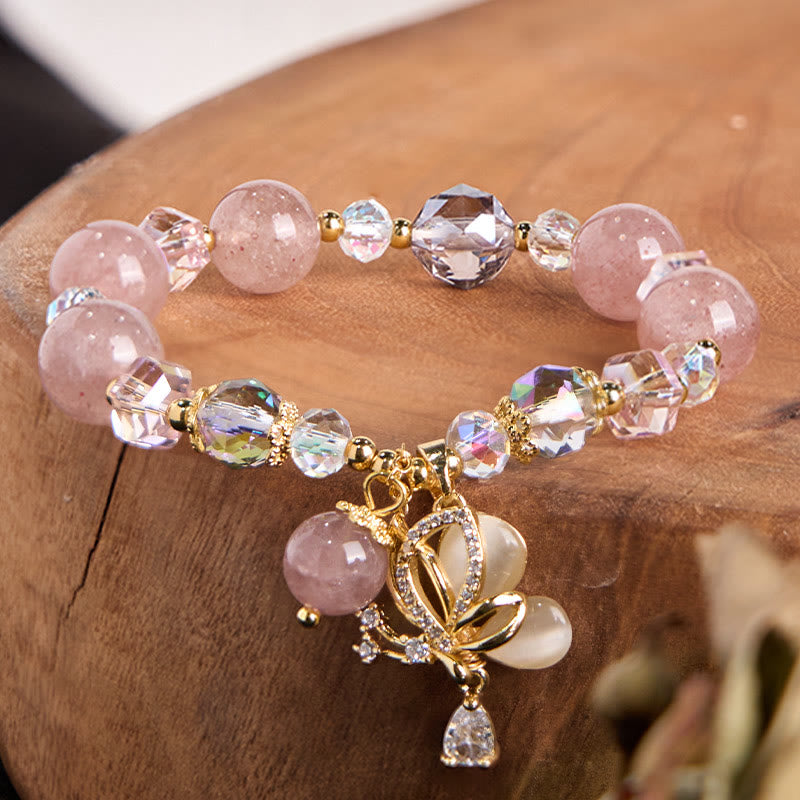 Wear FengShui Natural Strawberry Quartz Butterfly Healing Bracelet