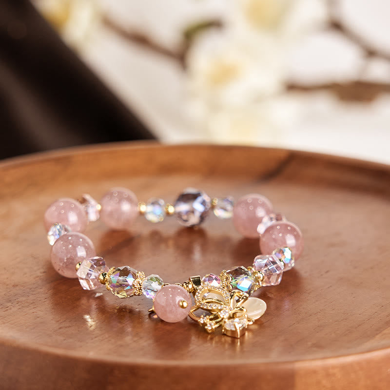 Wear FengShui Natural Strawberry Quartz Butterfly Healing Bracelet