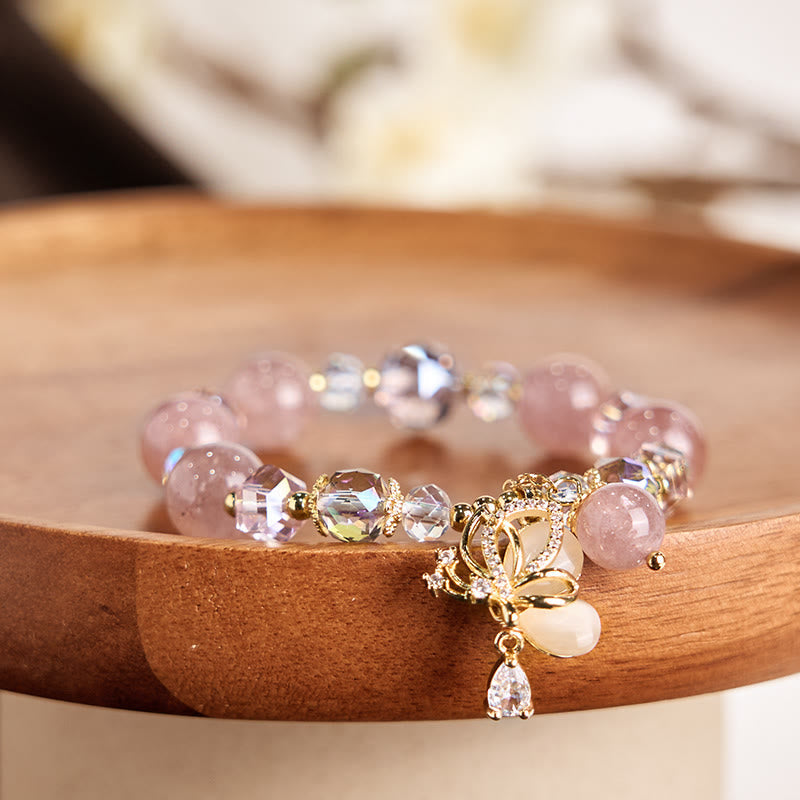 Wear FengShui Natural Strawberry Quartz Butterfly Healing Bracelet