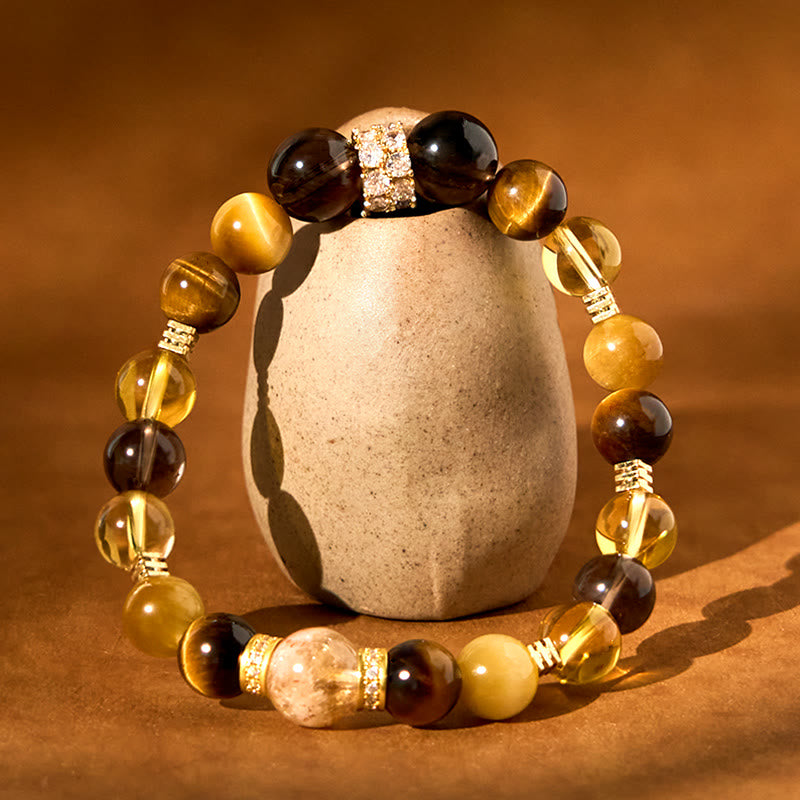 Wear FengShui Citrine Topaz Smoky Quartz Tiger Eye Happiness Bracelet