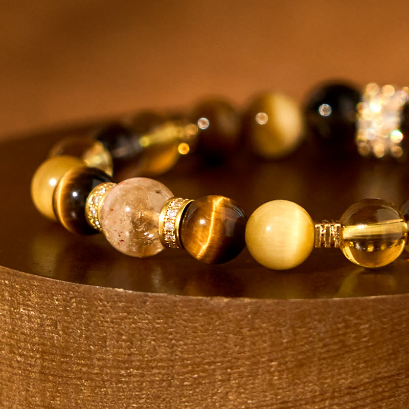 Wear FengShui Citrine Topaz Smoky Quartz Tiger Eye Happiness Bracelet