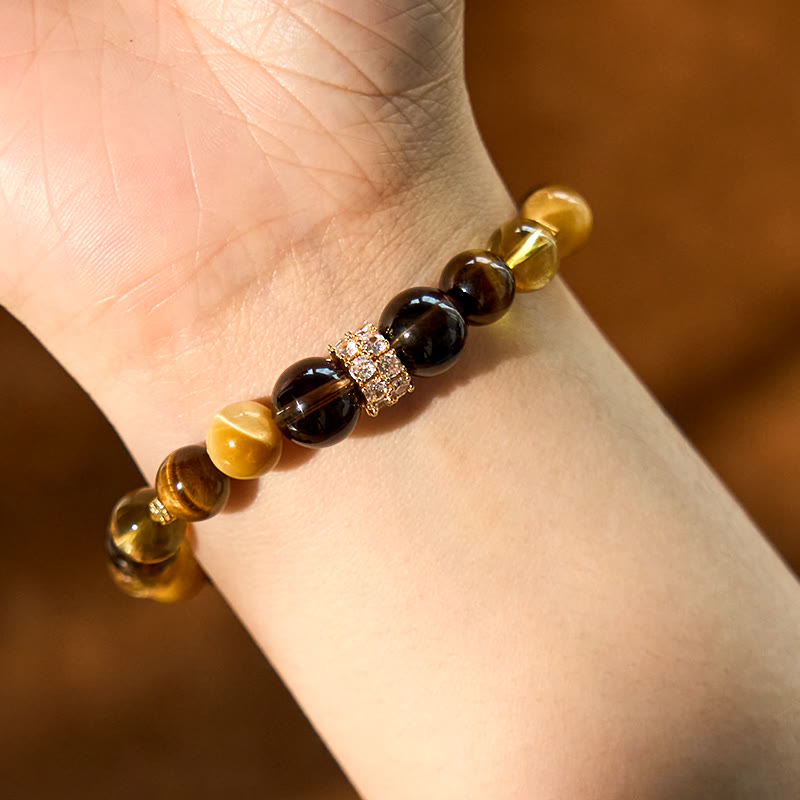 Wear FengShui Citrine Topaz Smoky Quartz Tiger Eye Happiness Bracelet