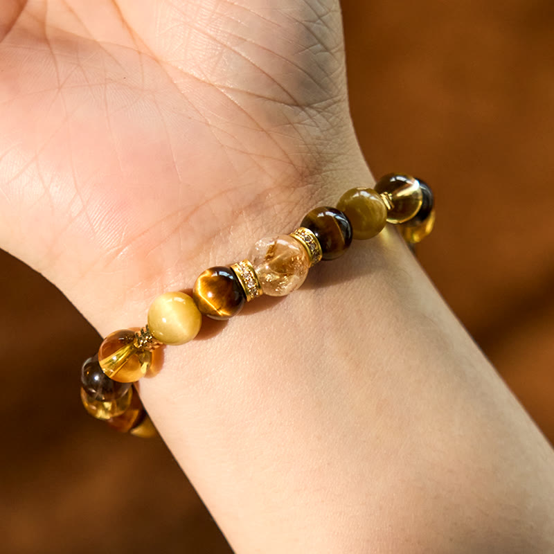 Wear FengShui Citrine Topaz Smoky Quartz Tiger Eye Happiness Bracelet