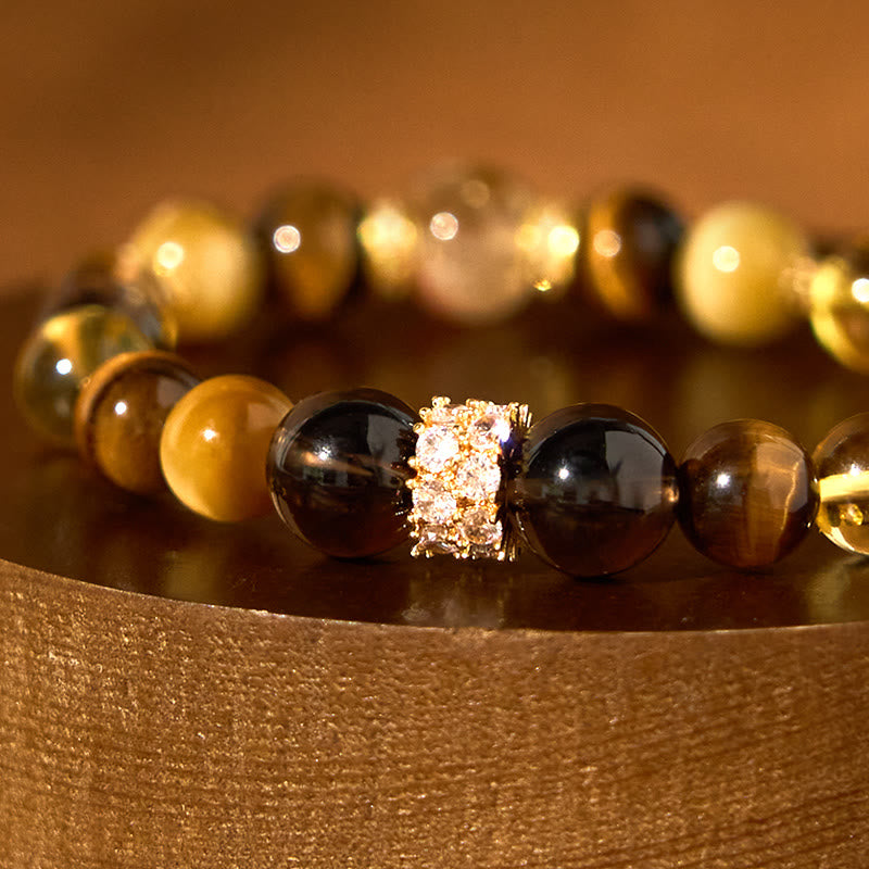 Wear FengShui Citrine Topaz Smoky Quartz Tiger Eye Happiness Bracelet